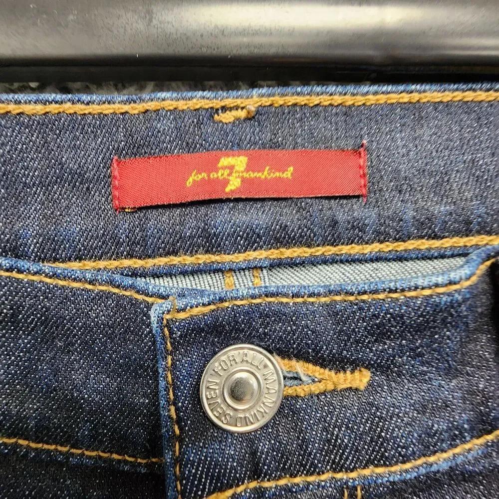 7 For All Mankind The Ali Classic Flare Crop Jeans Women 31 Dark Wash Split Side