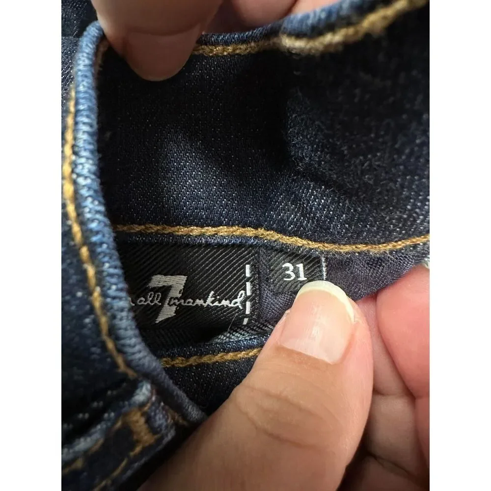 7 For All Mankind The Ali Classic Flare Crop Jeans Women 31 Dark Wash Split Side