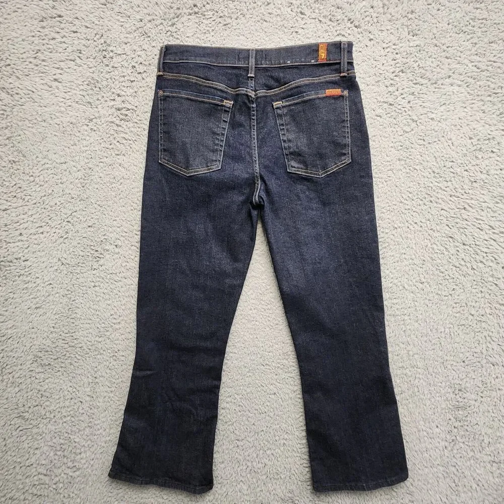 7 For All Mankind The Ali Classic Flare Crop Jeans Women 31 Dark Wash Split Side