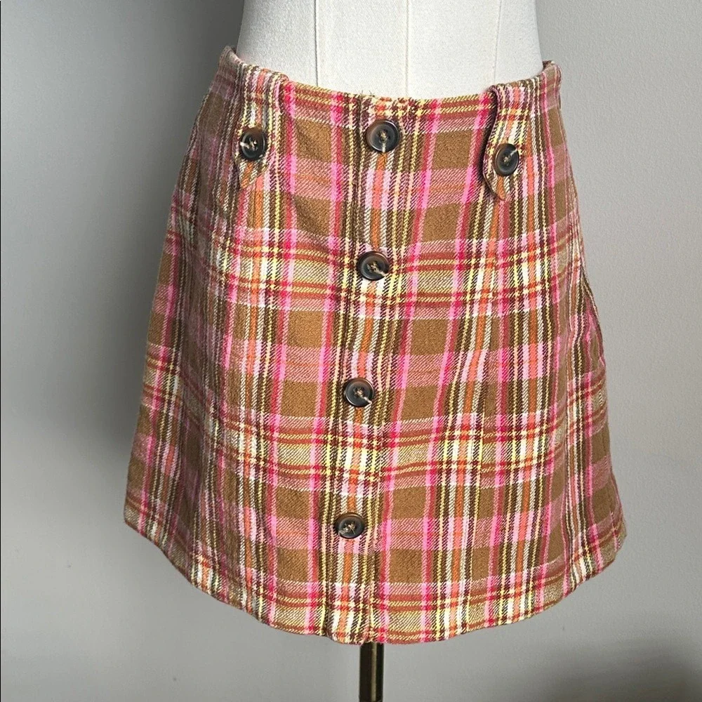 Anthro Maeve Womens Quirky‎ Pink Brown Preppy Grunge Indie Plaid Mini Skirt 6