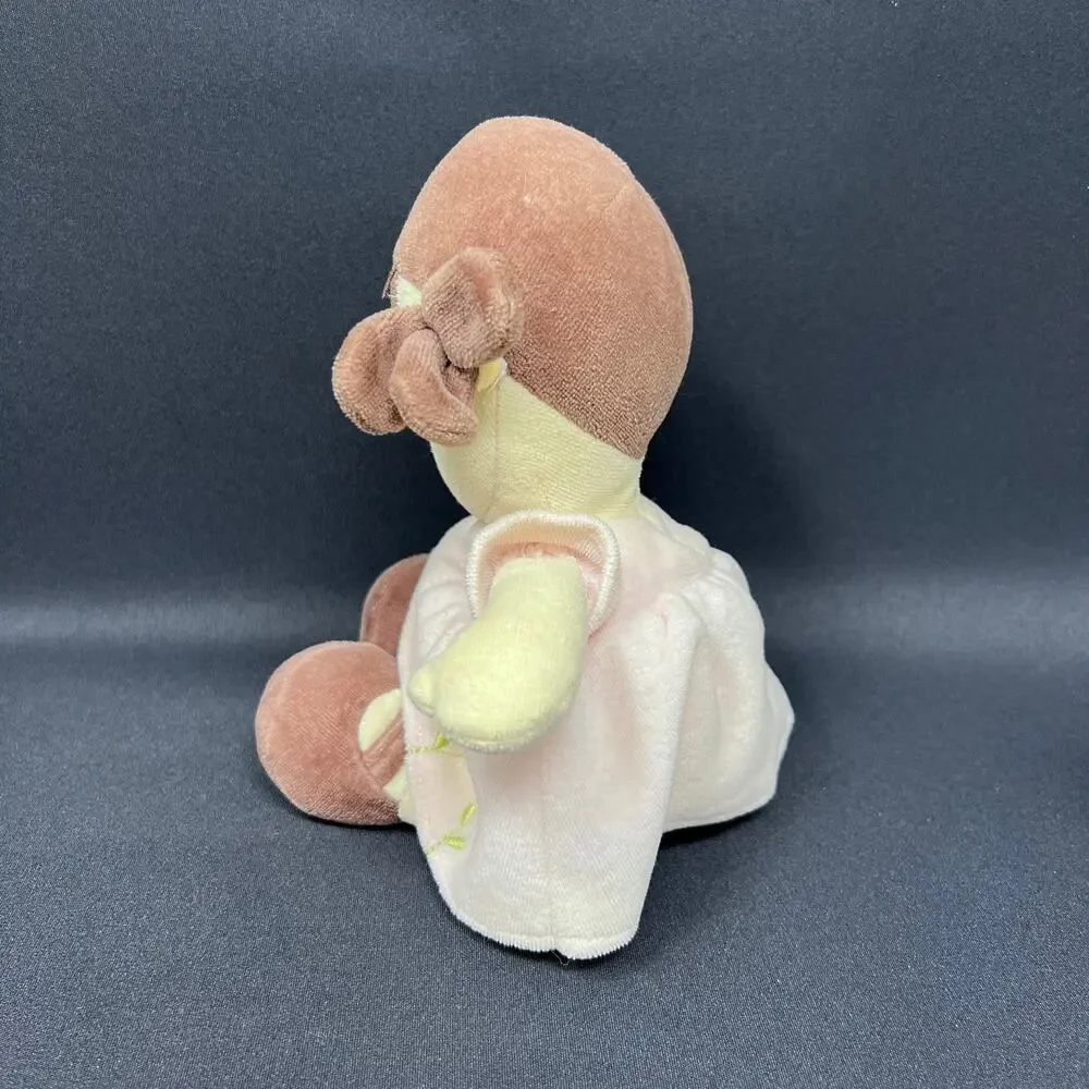 Dandelion Plush Baby Doll Brunette Brown Hair Pigtails‎ Organic Cotton 10