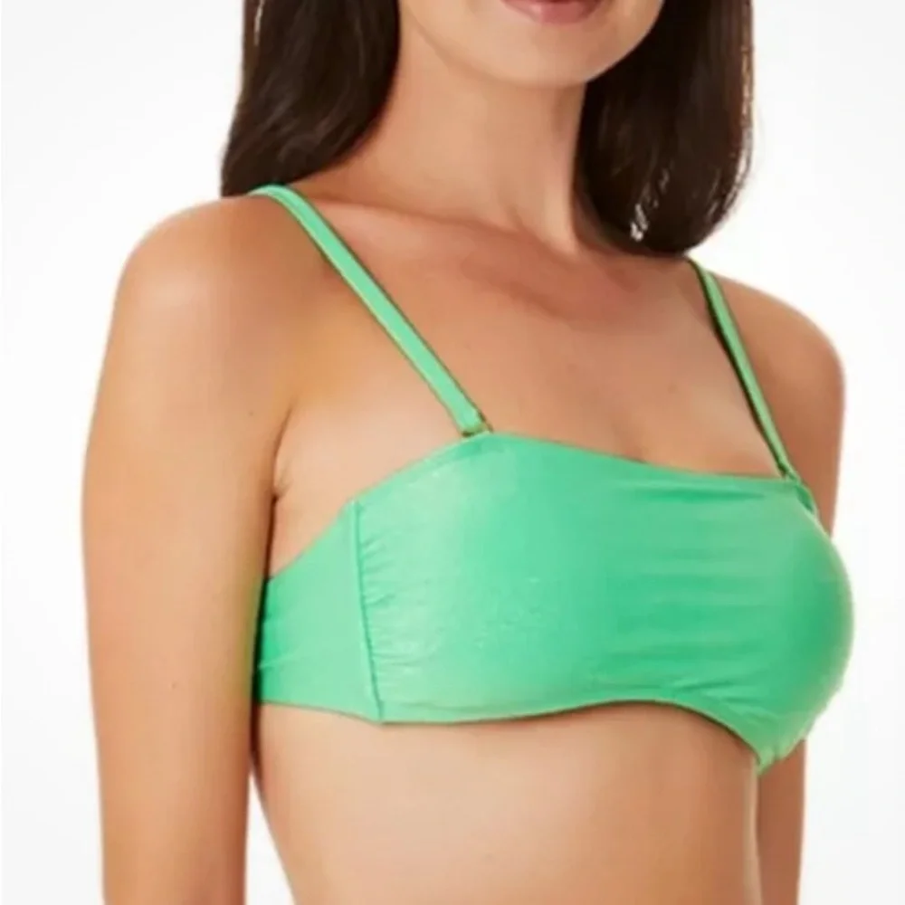 NWT California Waves Juniors'‎ Metallic Shine Bandeau Bikini Top Size Large Mint