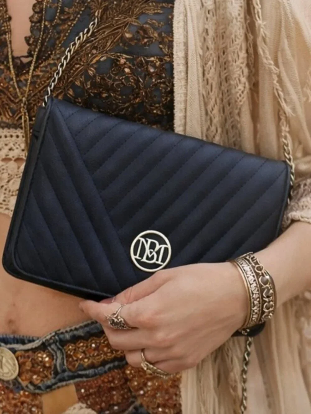 Badgley Mischka Black Studio Quilted Styling Crossbody Bag