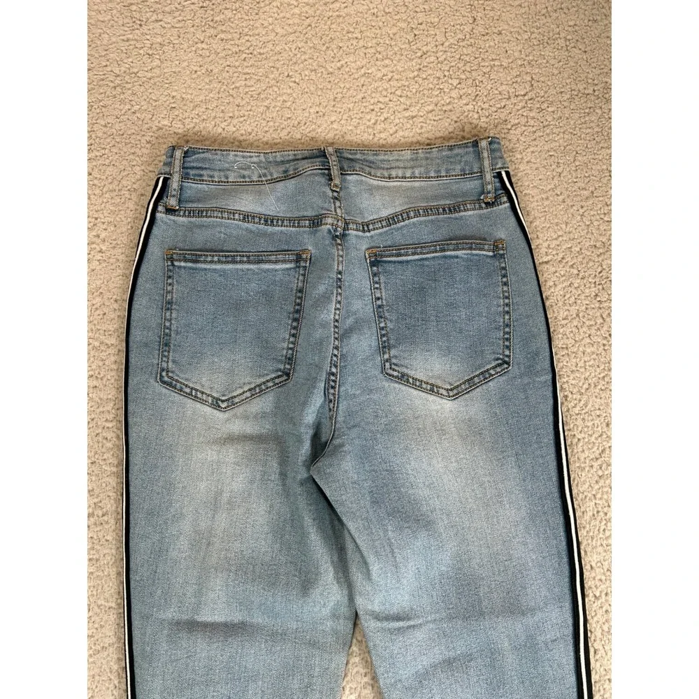 Guess Los Angeles Womens Light Wash Logo Side Stripe‎ Raw Hem Skinny Jeans Blue