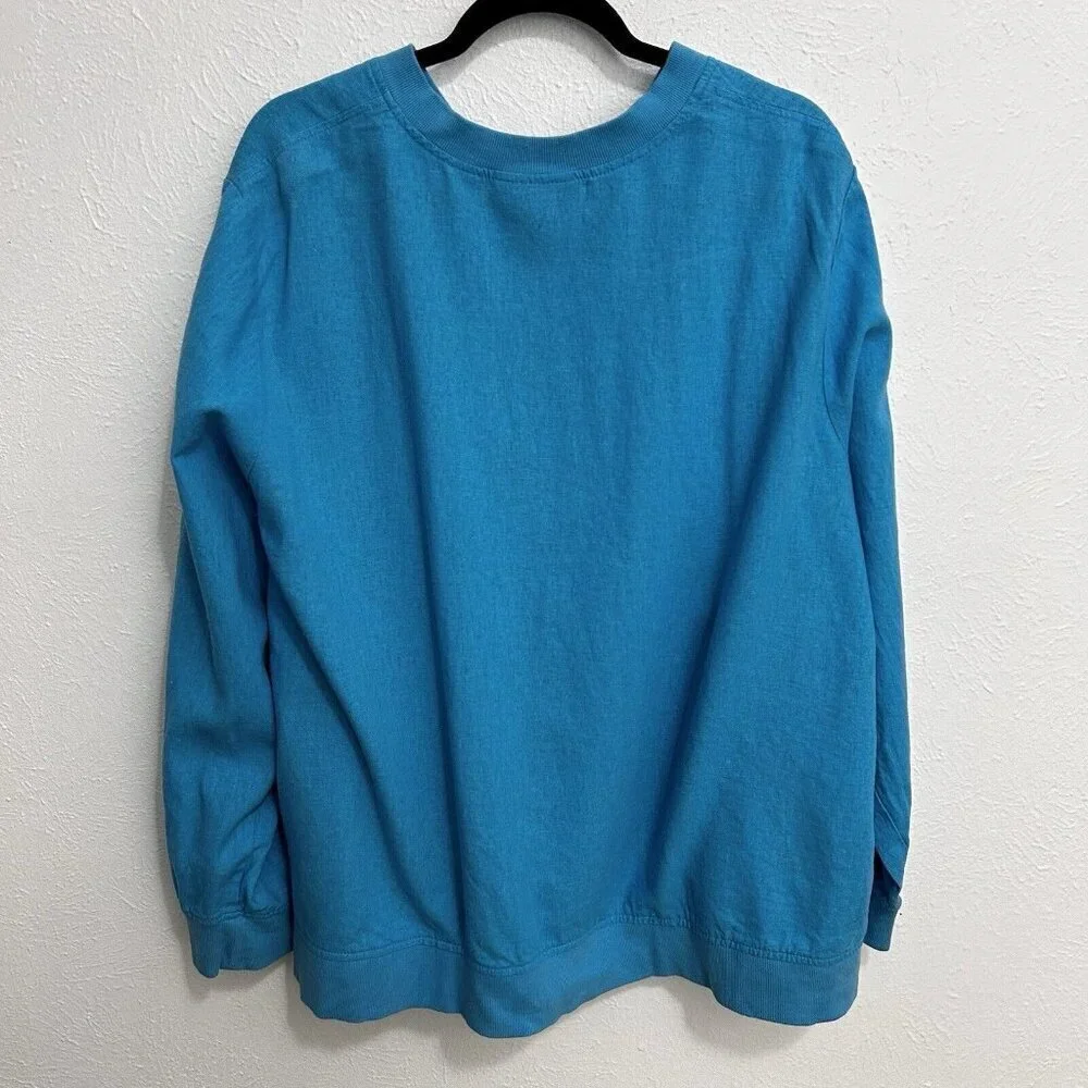 Woman Within Size 2X (18 / 20) Jacket Zipper Front Linen Rayon Blend Cyan Blue‎