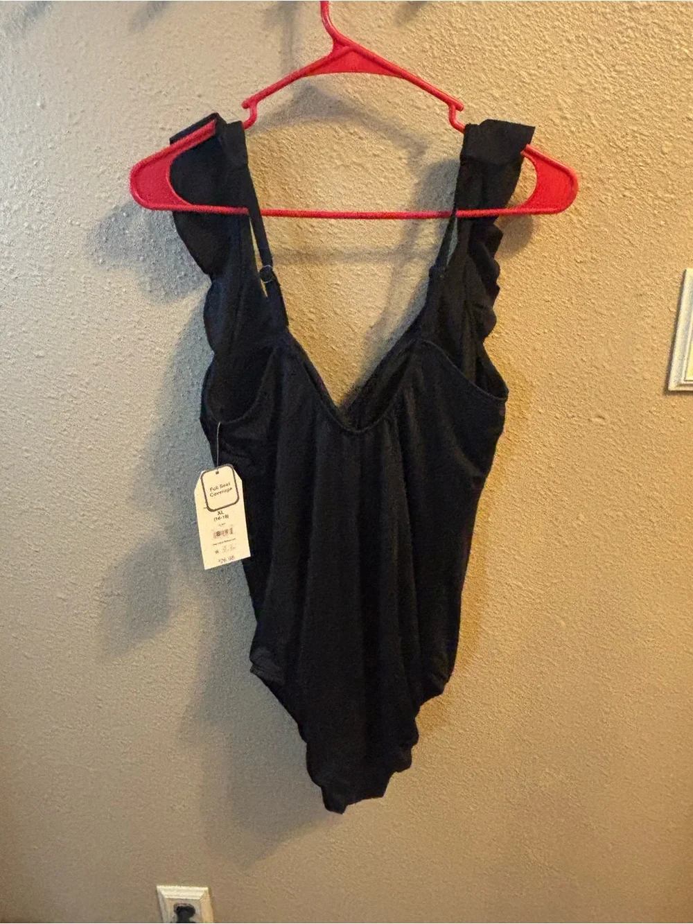 Time and Tru Black One-Piece Ruffle Strap Swimsuit