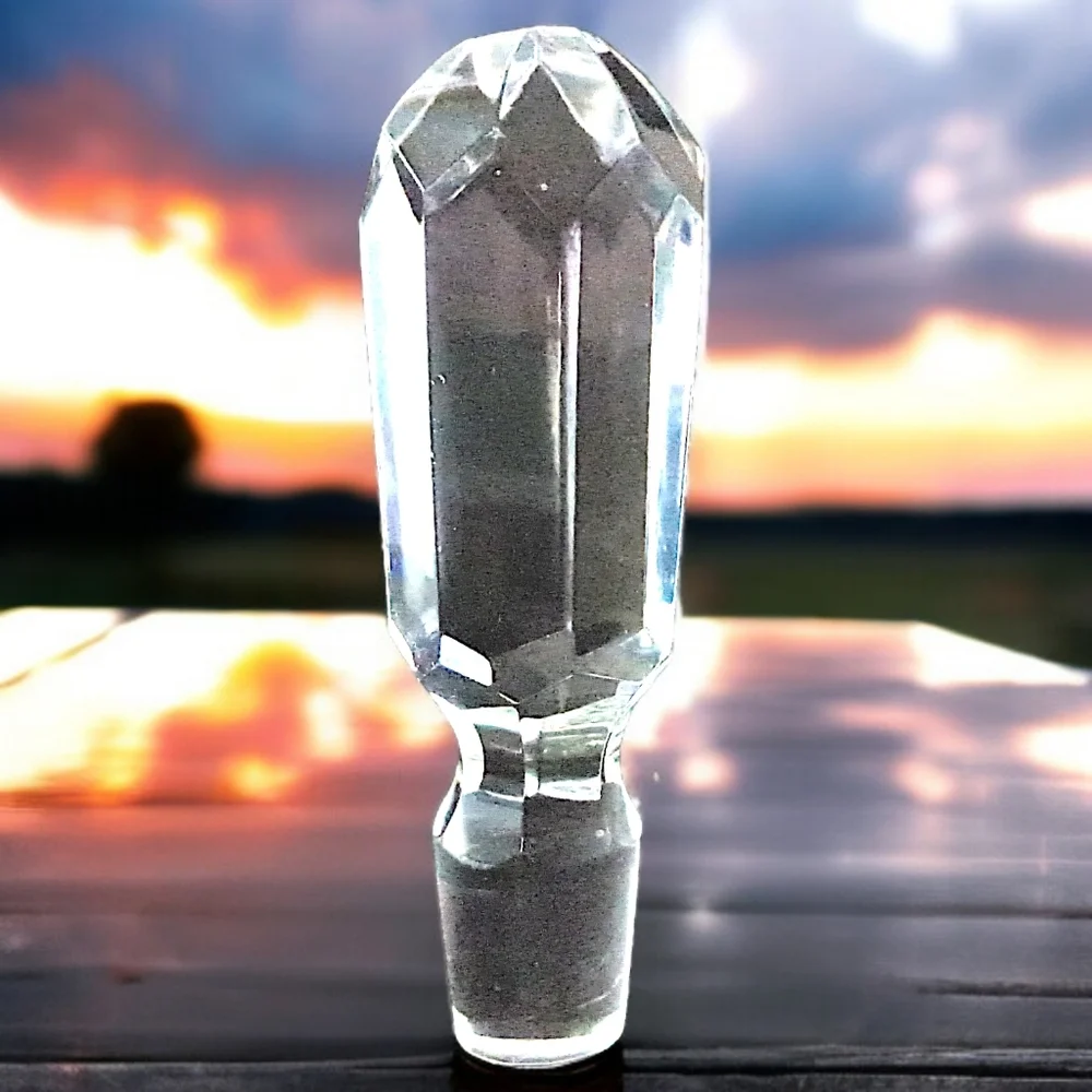 Vintage Hand Cut Crystal Bottle Stopper Wine Cork Clear Heavy Mid Century Modern