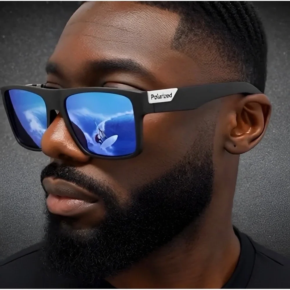 Men's Polarized Sunglasses Square Blue Lens‎ Frame Driving Fishing Sun Glasses