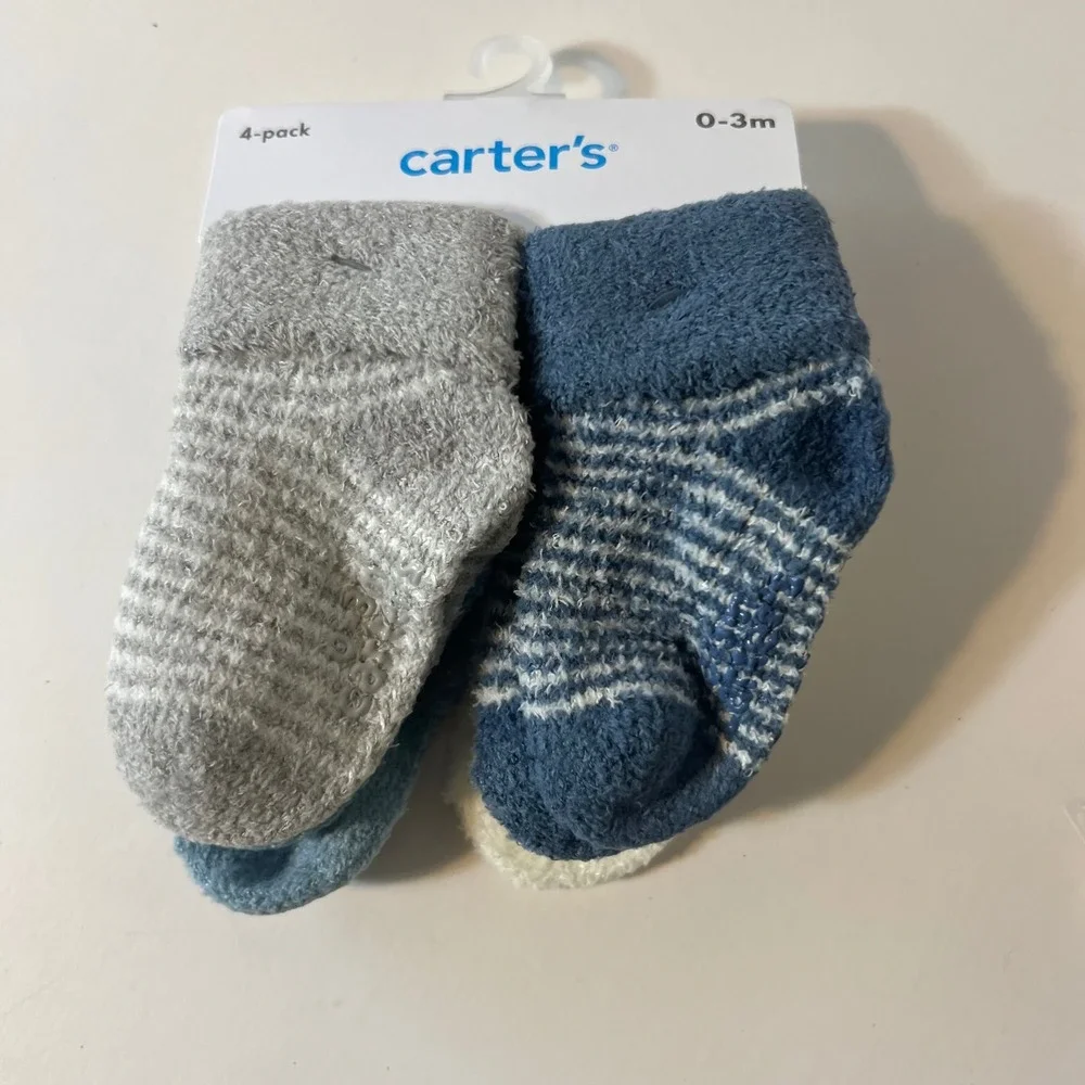 Carters 4‎ Pack Cozy Chenille Socks 0 - 3 Months NIP Assorted Colors