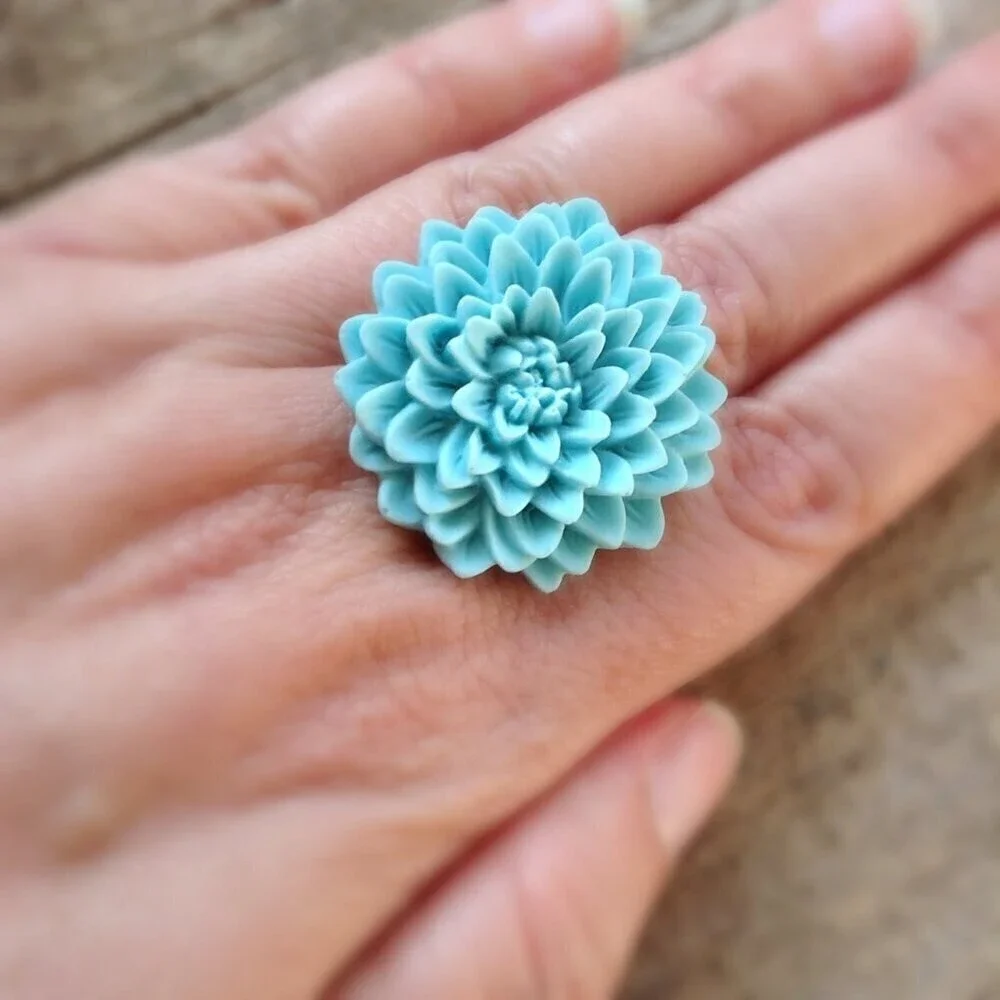 Light Blue Flower Ring Adjustable Chrysanthemum Ring - more colours available