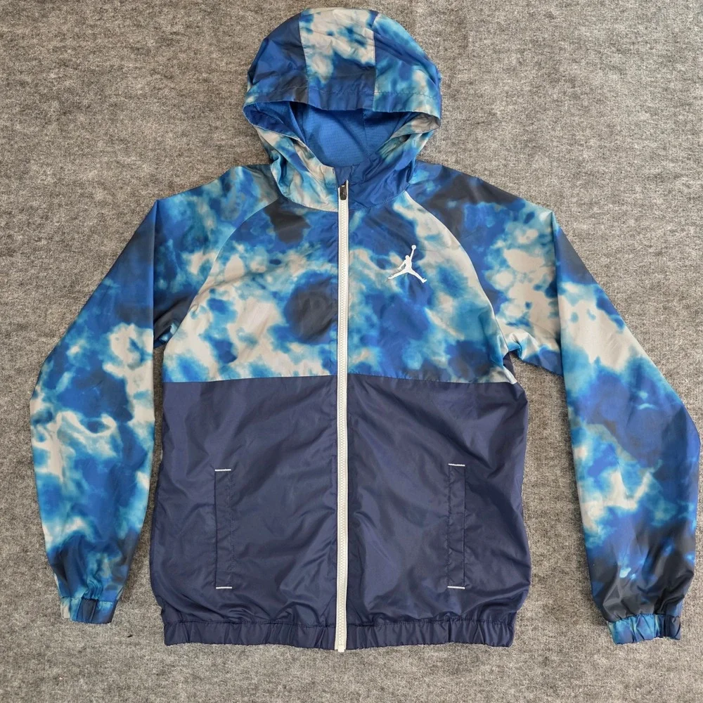 Air Jordan Windbreaker Jacket Kids XL 13-15 Years Blue Tie Dye Full Zip Hooded‎