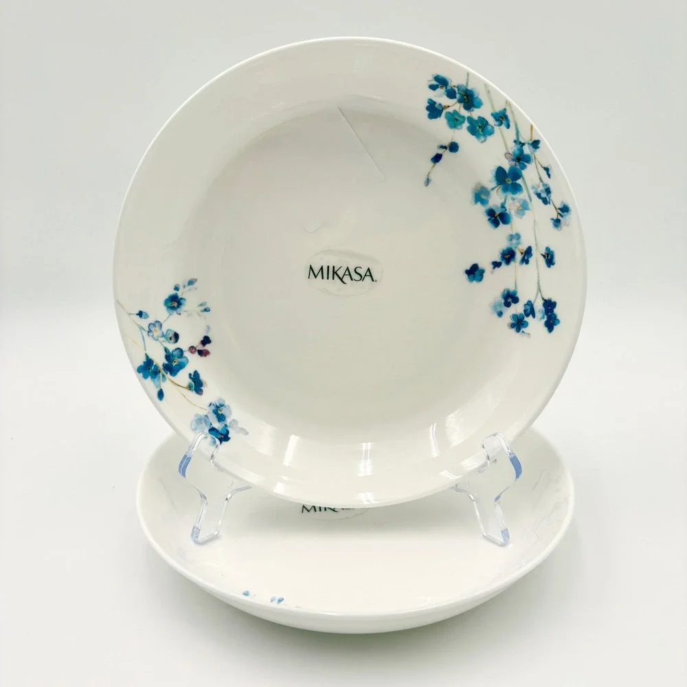 Mikasa Audrey Bone China‎ 8.5in Pasta Bowls Set of 2 Blue Floral White