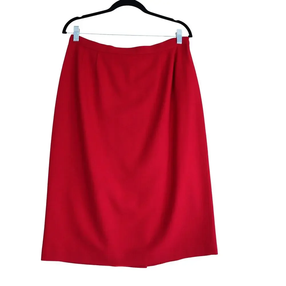 Sasson Womens Vintage Wool Midi A Line Skirt Size 14‎ True Red Holiday Festive