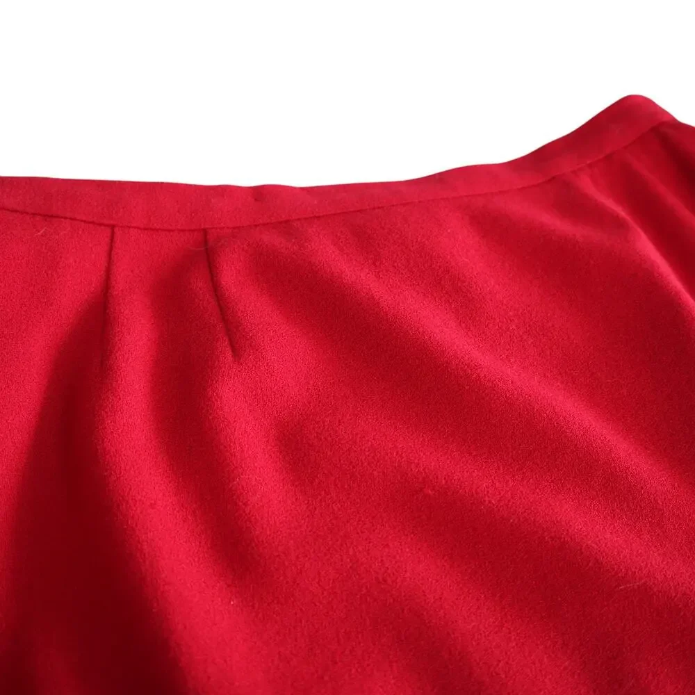 Sasson Womens Vintage Wool Midi A Line Skirt Size 14‎ True Red Holiday Festive
