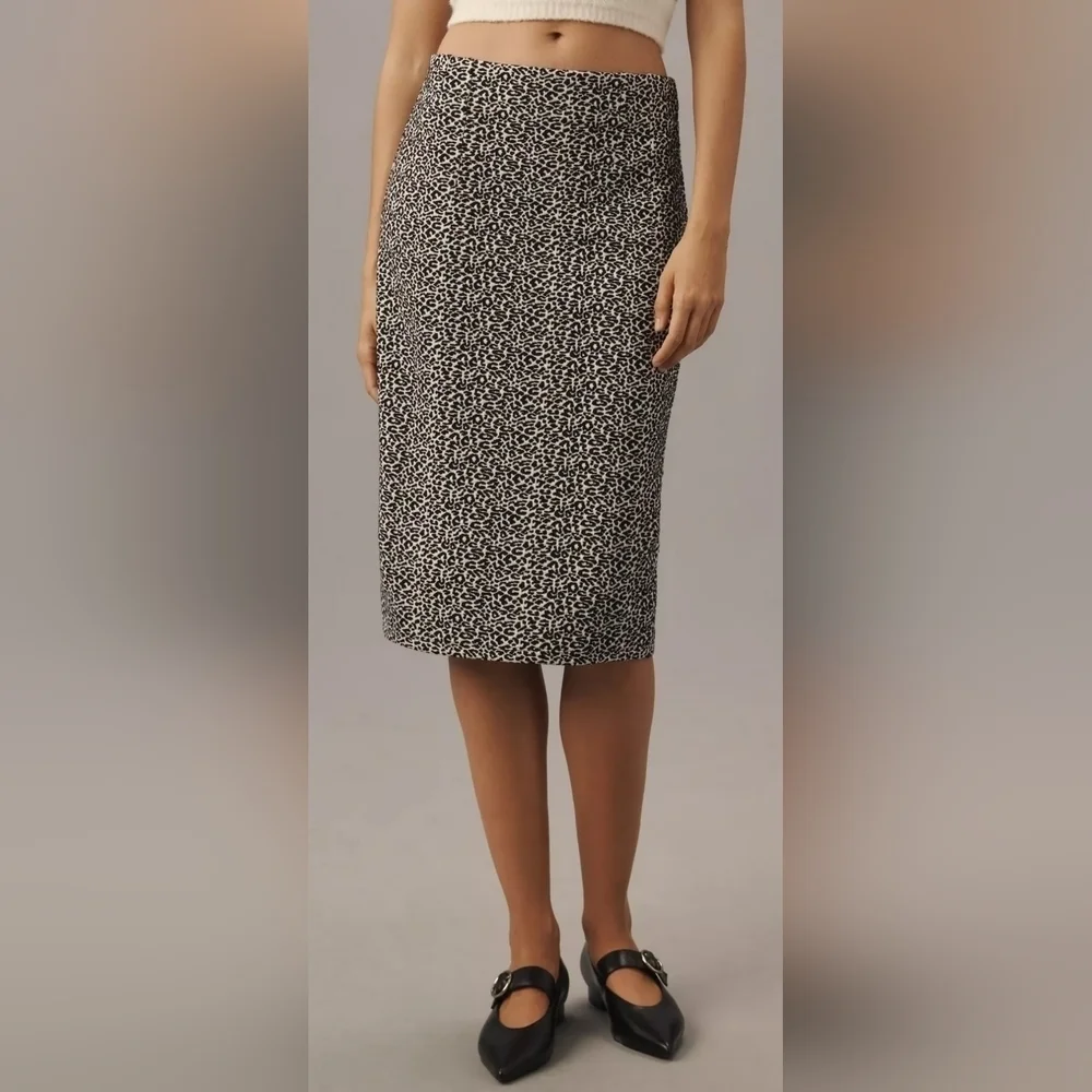 Maeve Anthropologie Knee-Length Pencil Skirt |  Black Pattern Animal Print