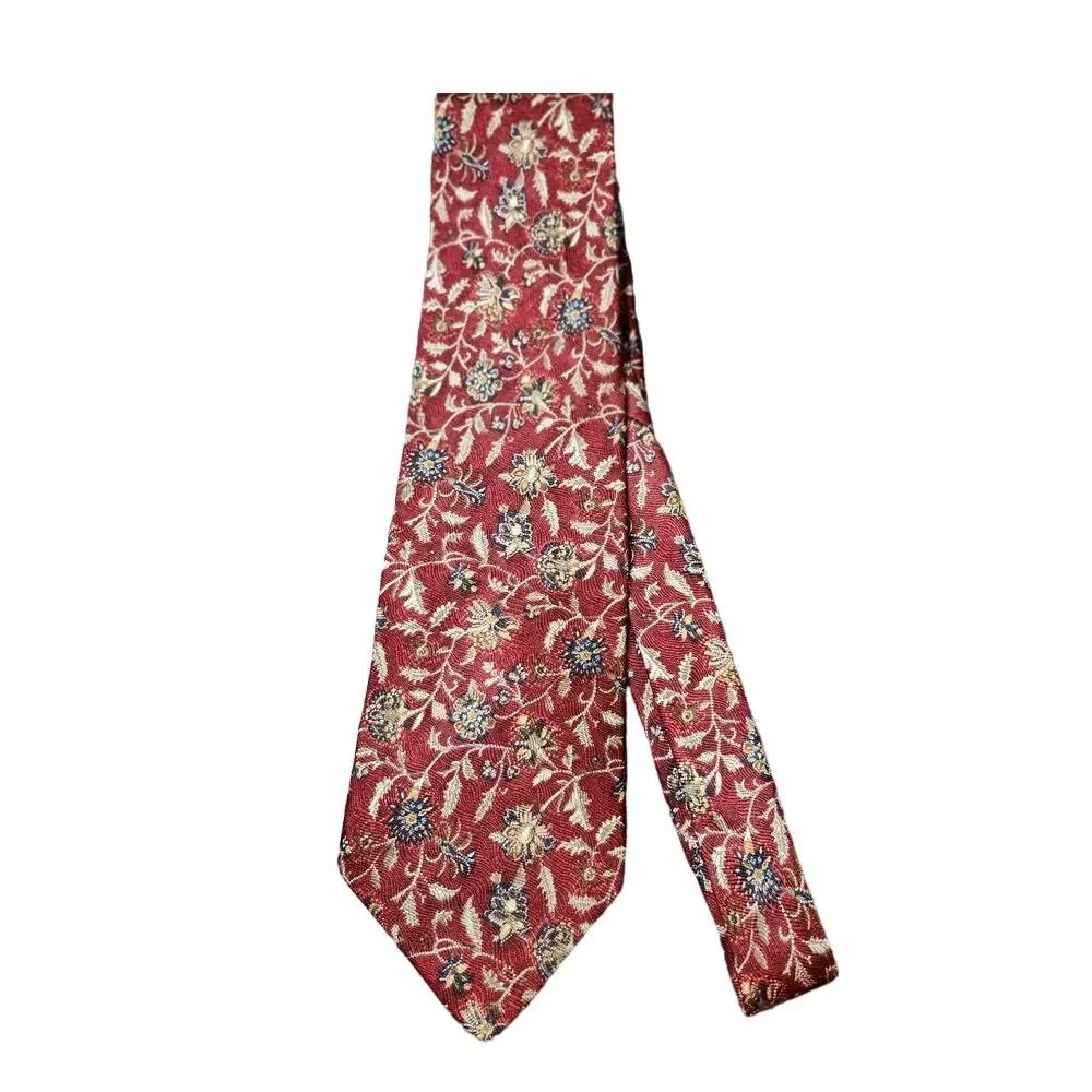 Zylos George machado Tie 100%‎ Italian SILK NECKTIE  Burgandy with Floral print.