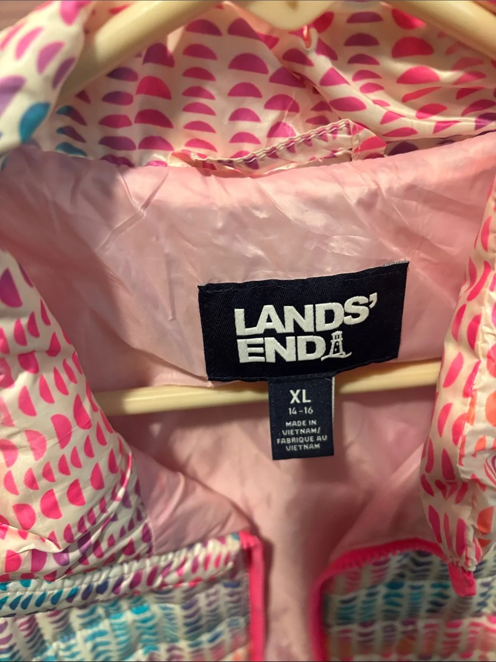 Lands' End Girls' Pink Multi-Color Quilted Puffer Vest