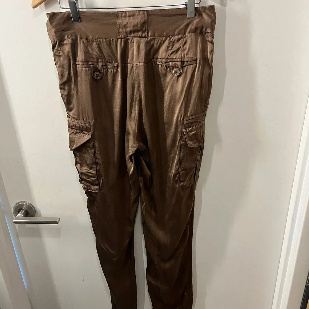 Y2K GUESS BY MARCIANO‎ 100% Brown Silk Cargo Pants Size 42 (10)