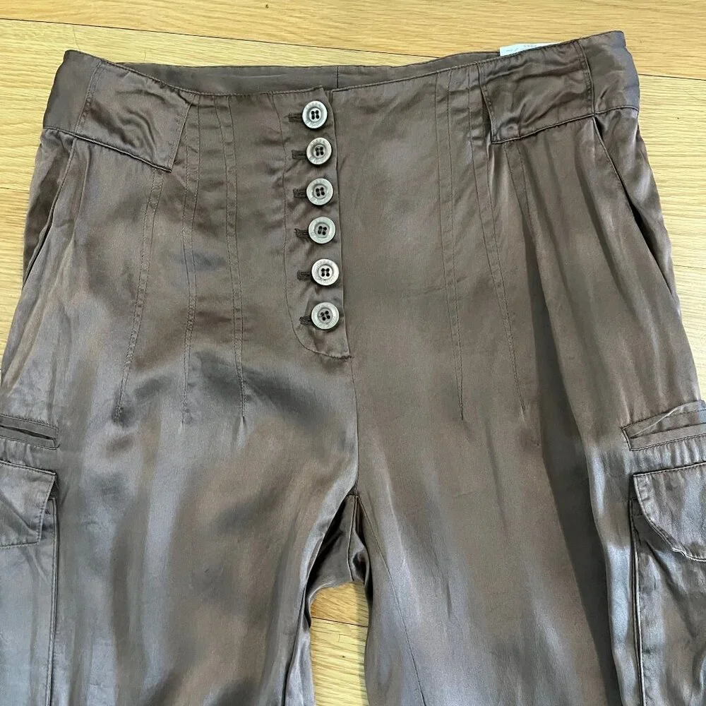 Y2K GUESS BY MARCIANO‎ 100% Brown Silk Cargo Pants Size 42 (10)