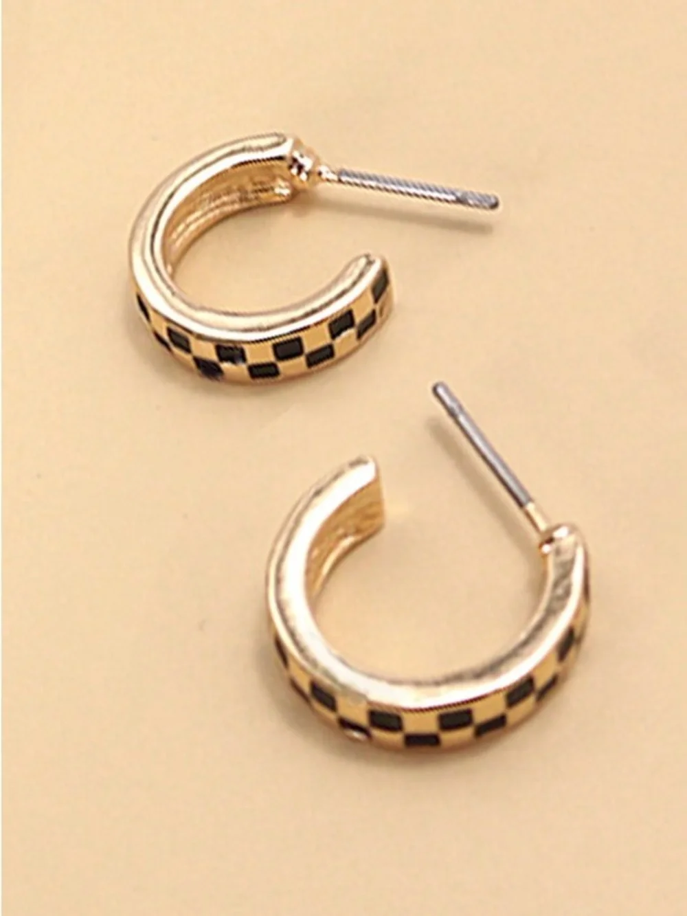 Gold Check-Pattern Mini Hoop Earrings