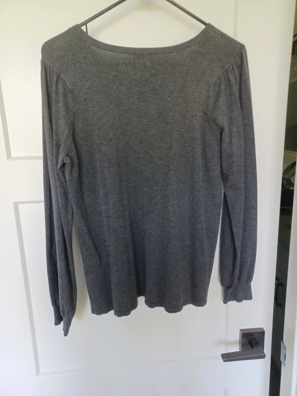 Chico's Dark Heather Gray Blouson Lantern-Sleeve Pullover Sweater