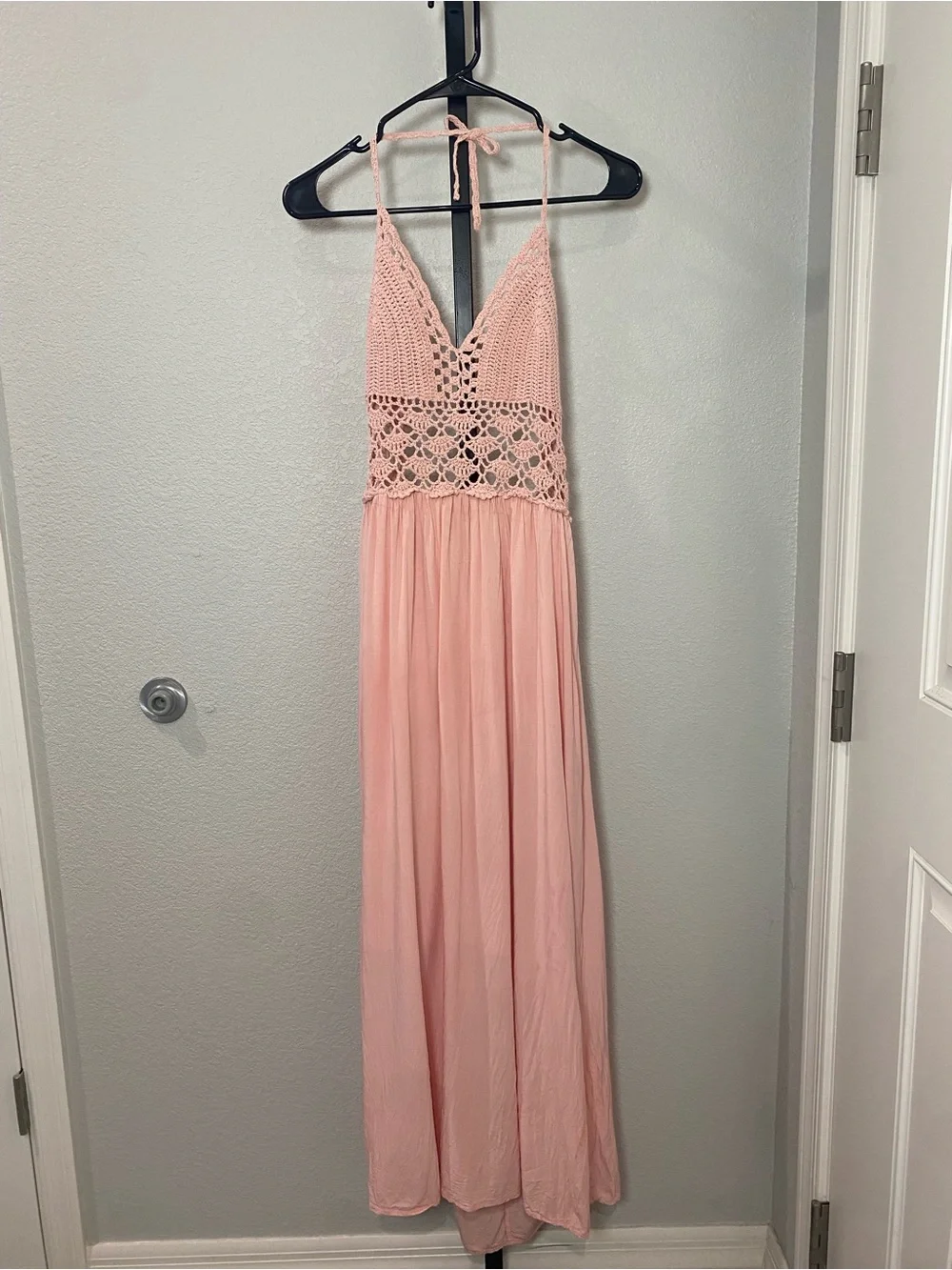 Lilbetter Pink Crochet Bodice Maxi Dress
