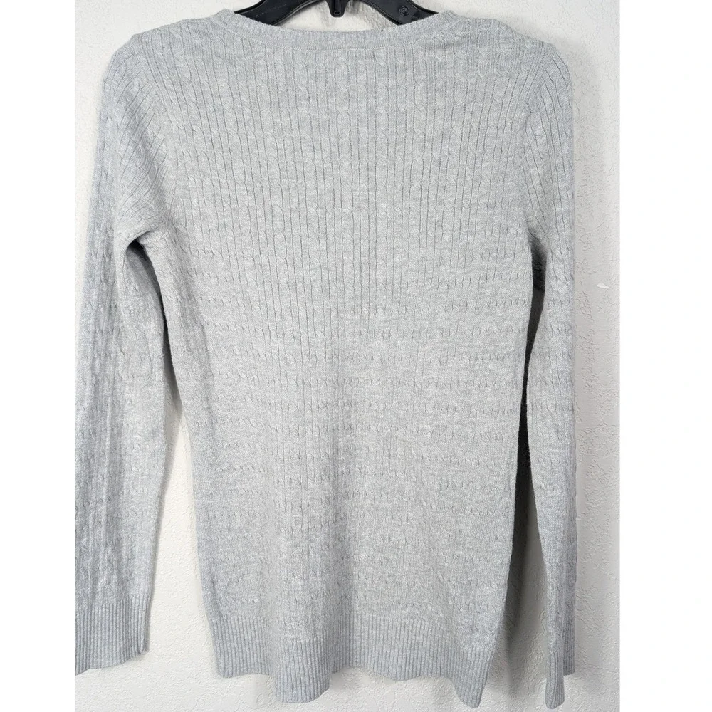 Laura Scott Sweater Women Small Gray Cable Knit Crew Neck Pullover Cotton Blend