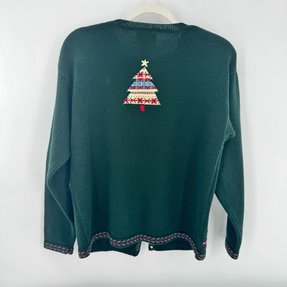 Christopher Banks Cardigan Sweater Green Christmas Embroidered HolidaySz Small‎