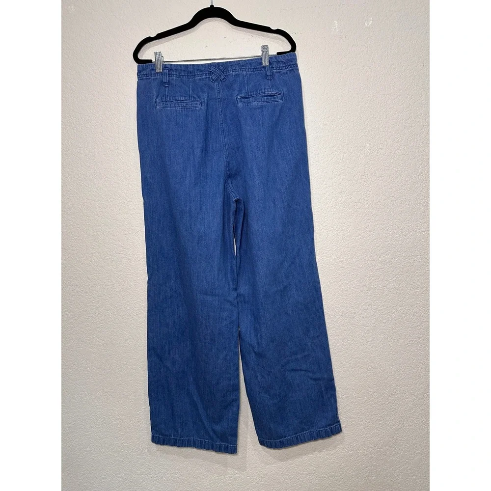 J.Crew Denim Wide Leg Pleated Cotton Linen Blend Pants Medium Wash Blue Size‎ 12