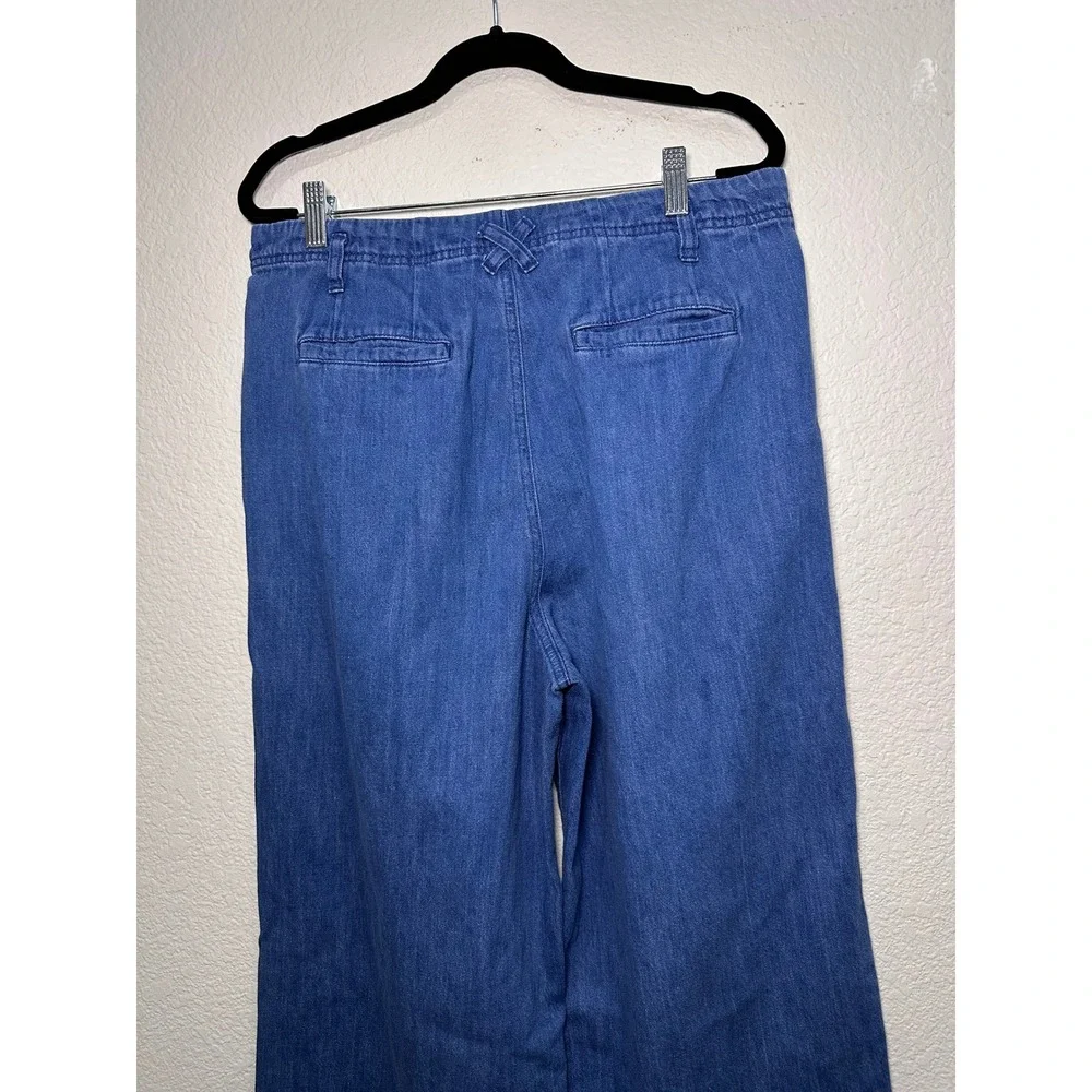 J.Crew Denim Wide Leg Pleated Cotton Linen Blend Pants Medium Wash Blue Size‎ 12