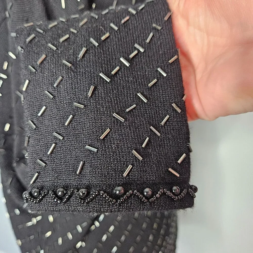 Vtg Valerie Stevens Evening Sweater Large Merino Wool Black Beaded Sophisticated