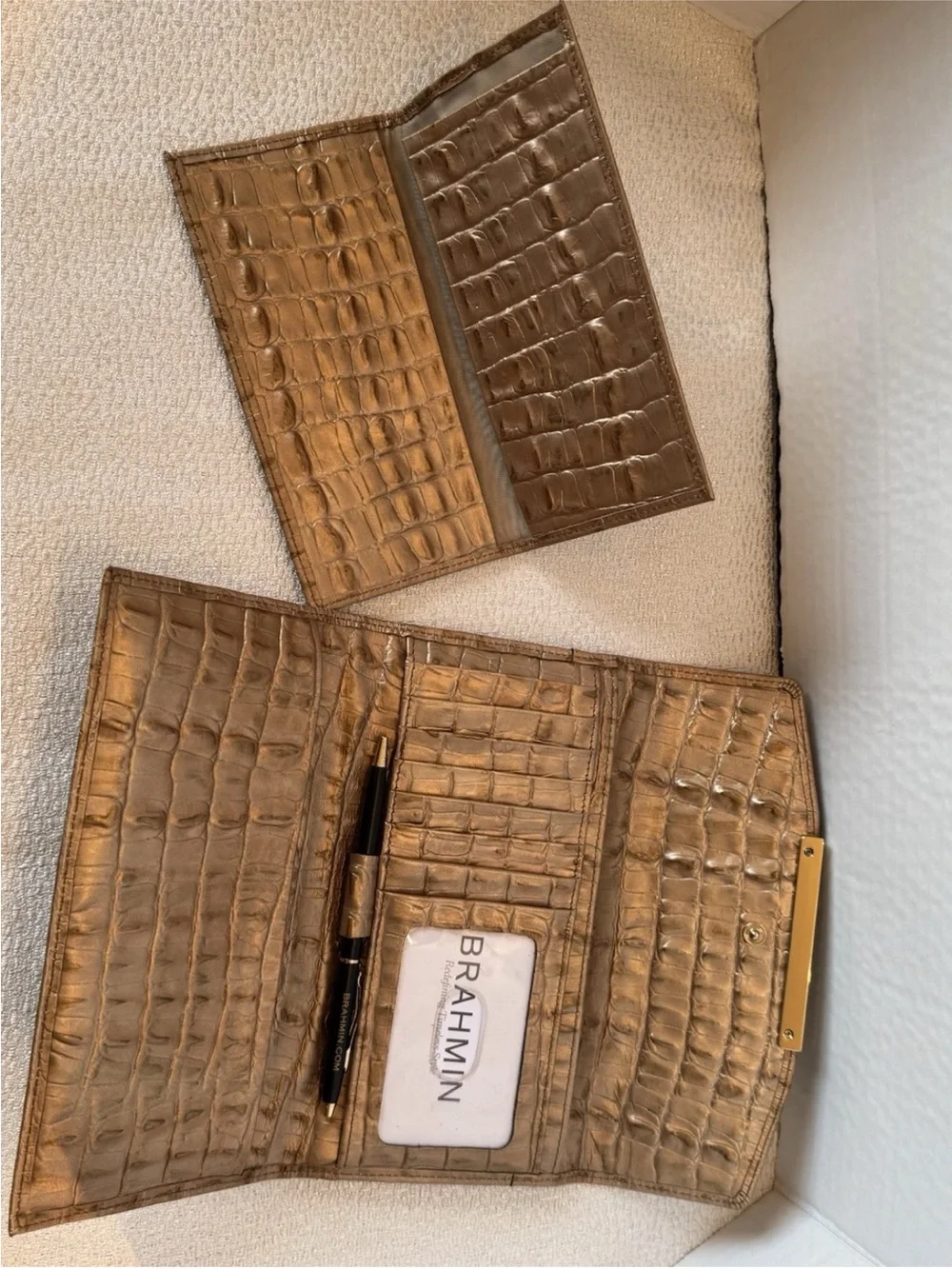 Brahmin Rose Gold Strada Croc-Embossed Metallic Bronze Tote with Wallet