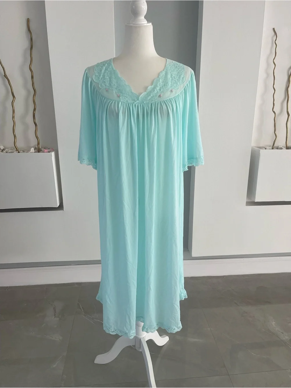 Lace-Trim Light Aqua Nightgown - Women's Sleepwear