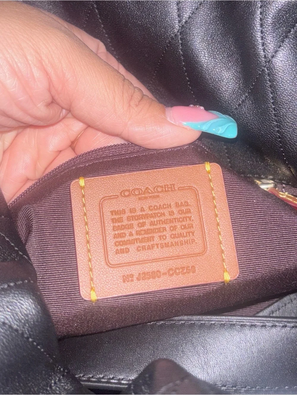 Coach Black Leather Shoulder Bag with Brown Leather Creed Patch