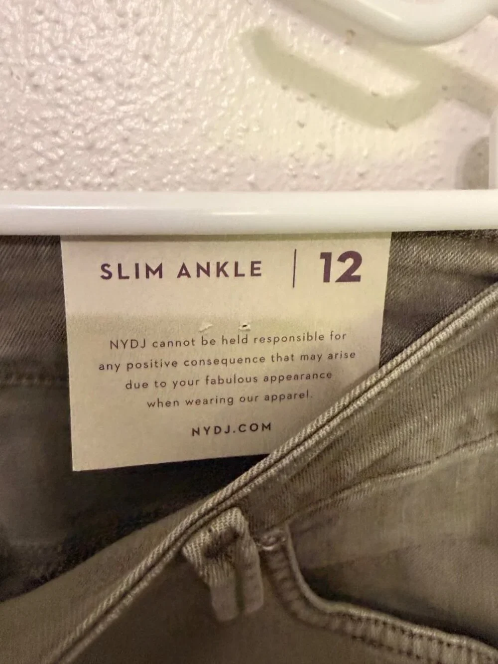NYDJ LIFT TUCK Lift & Tuck Tech Ankle Slim Pants Olive Green Jeans 12