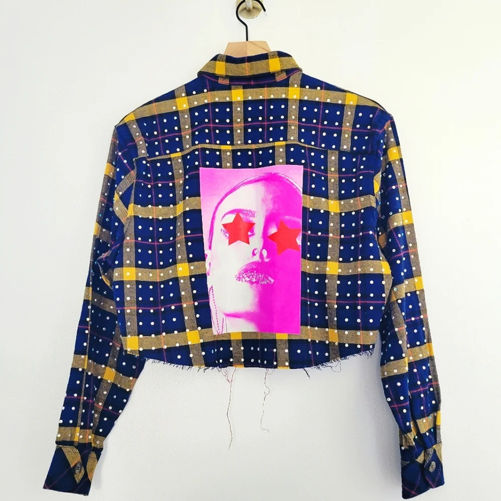 NWT Frankie B Rhinestone Jacket Plaid Flannel LA Streetwear RODEO FESTIVAL Rare