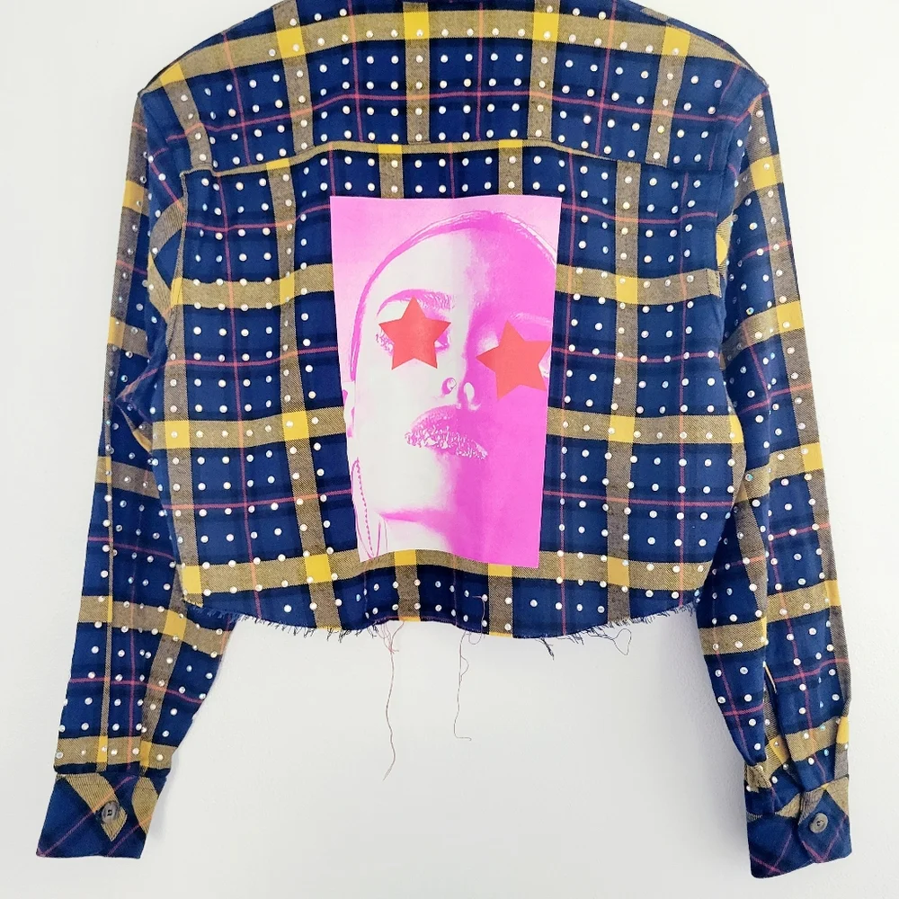 NWT Frankie B Rhinestone Jacket Plaid Flannel LA Streetwear RODEO FESTIVAL Rare