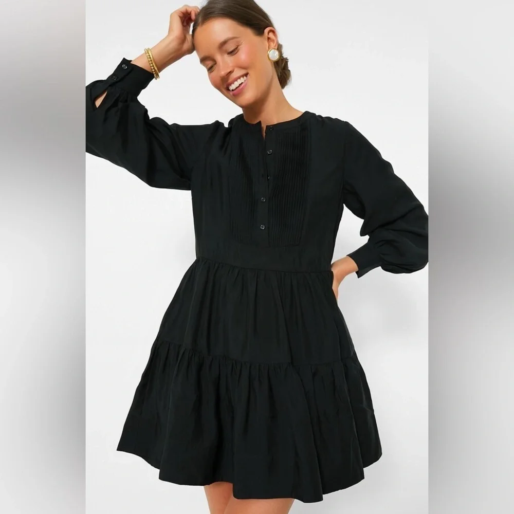 Hyacinth House Tuckernuck black amid mini cotton blend pleated lined dress