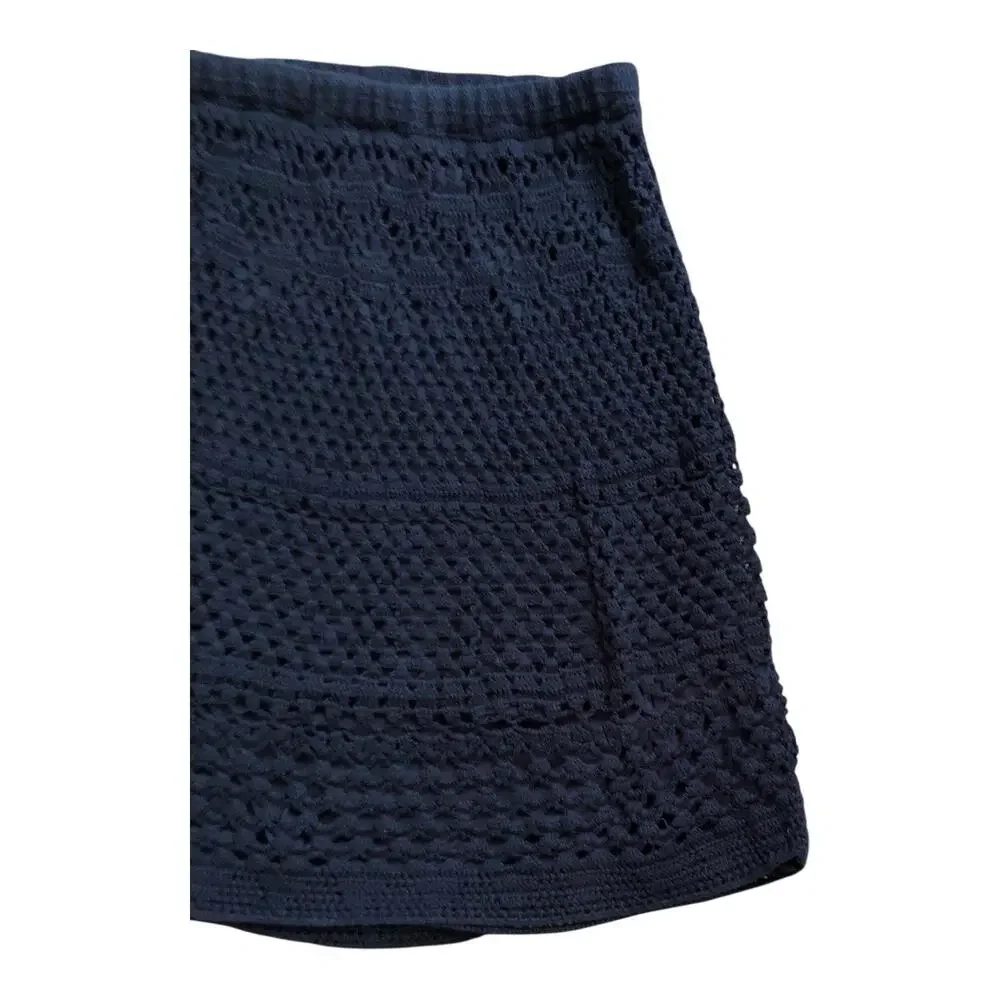 Carole Little Skirt Womens XL Navy Blue Crochet Lace Overlay Lined Boho A-Line