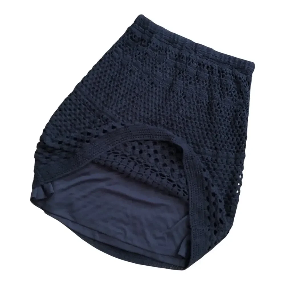 Carole Little Skirt Womens XL Navy Blue Crochet Lace Overlay Lined Boho A-Line