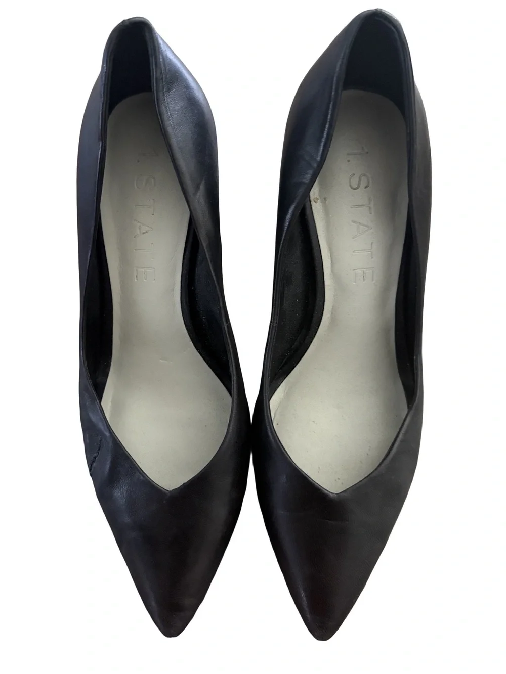 Classic 1.STATE Black Pointed-Toe Leather Heels