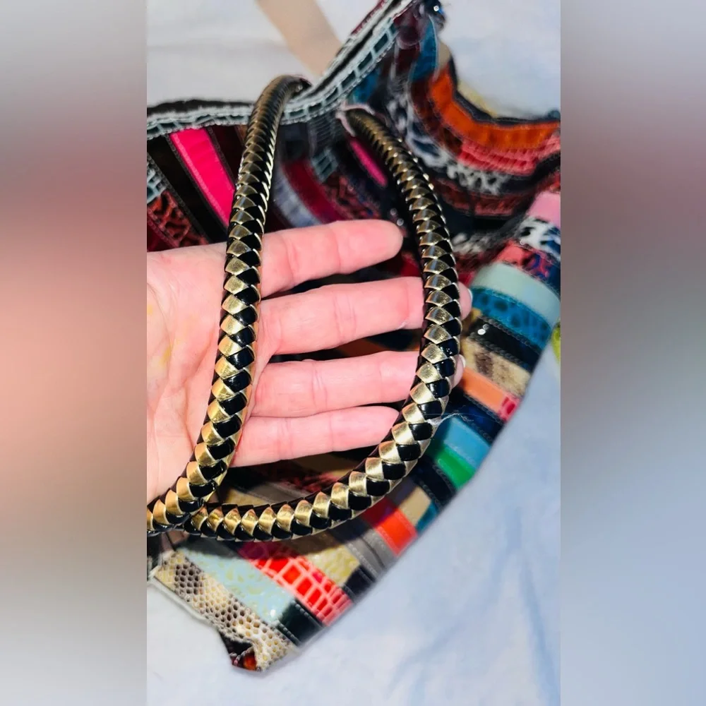 Leather Patchwork Multicolor Tote Bag Leather fringe