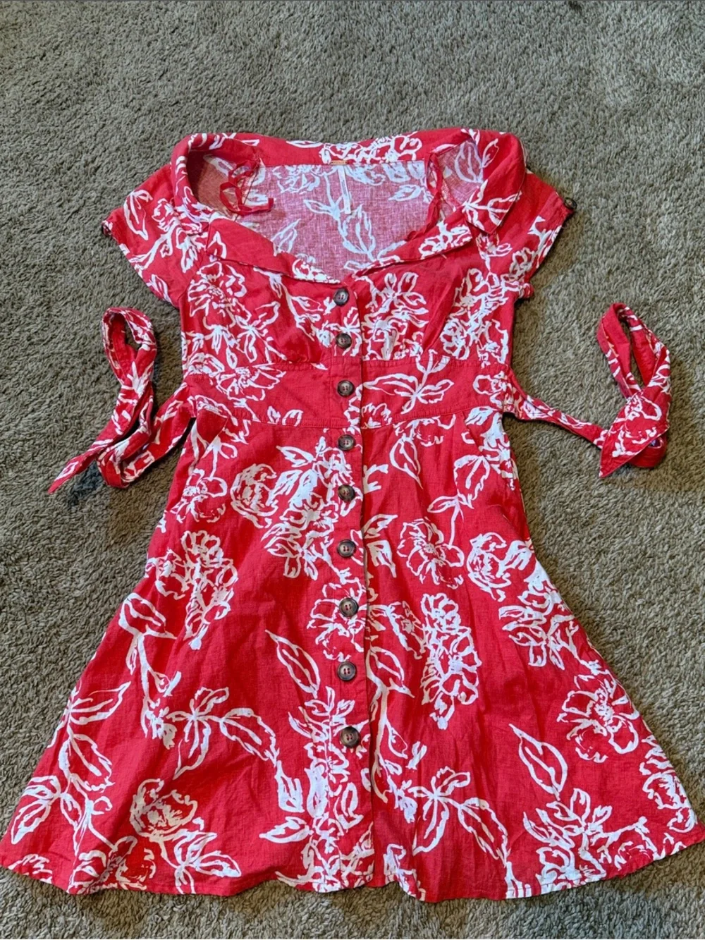 Free People Red and White Floral Button-Front Dress