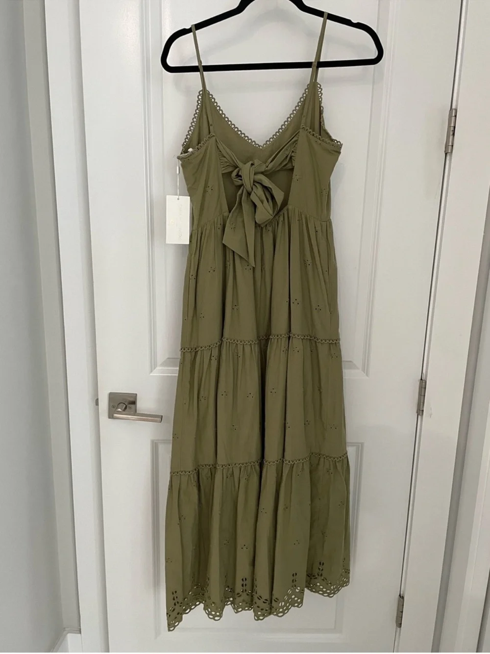 Caroline Costas Olive Eyelet Tiered Maxi Dress - Women