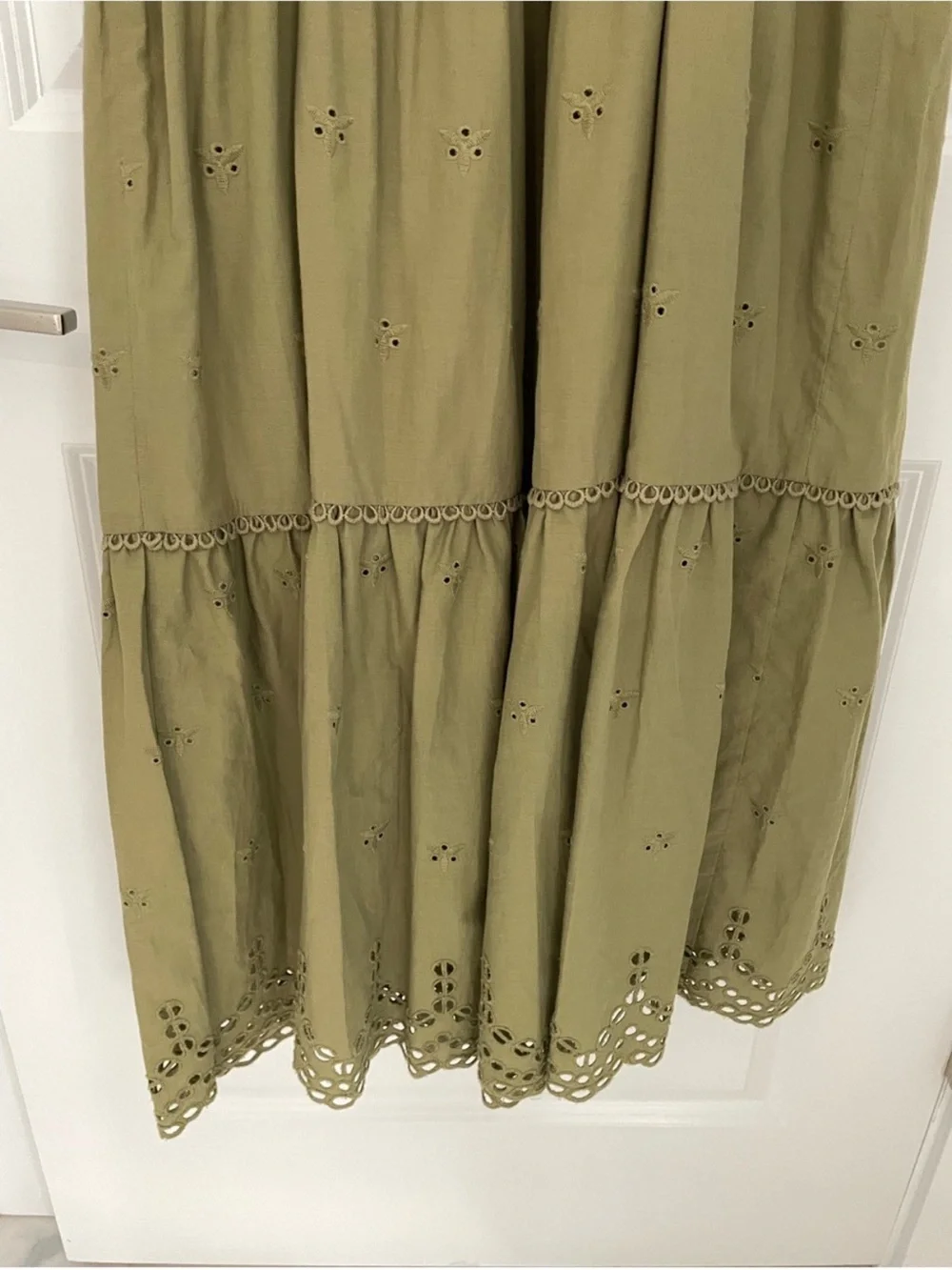 Caroline Costas Olive Eyelet Tiered Maxi Dress - Women