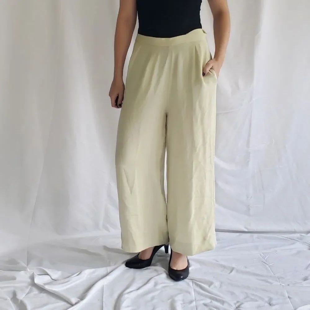 Vintage Beige Silk Wide Leg Trousers‎