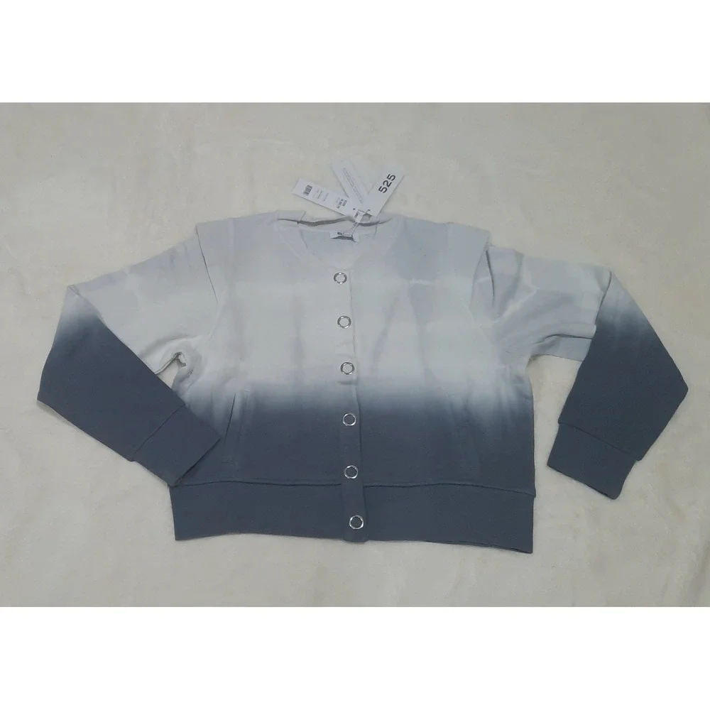 525 Women's Gray White Tie Dye Snap Front Dip Dye Sweater Size L New With Tags‎