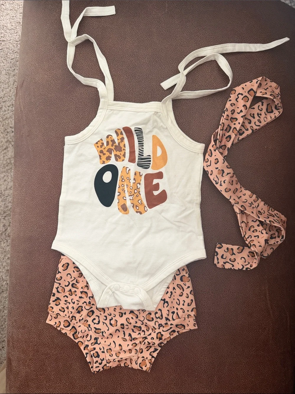 Baby birthday “wild one” outfit tank and shorts with headband 6-12 months
