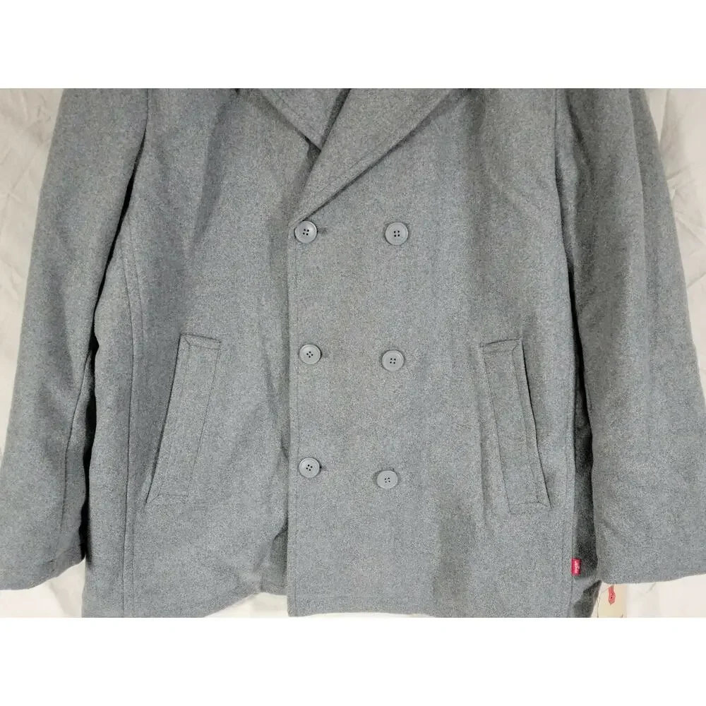 Levi's Peacoat Jacket Men's Small Wool-Blend with Puffer Bib Light Gray LM0JP370