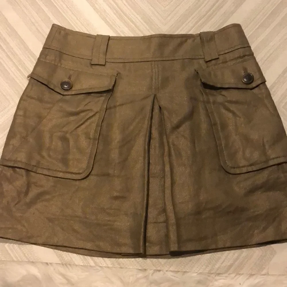 J.Crew Bronze Shimmer Cargo Front Pleated Skirt